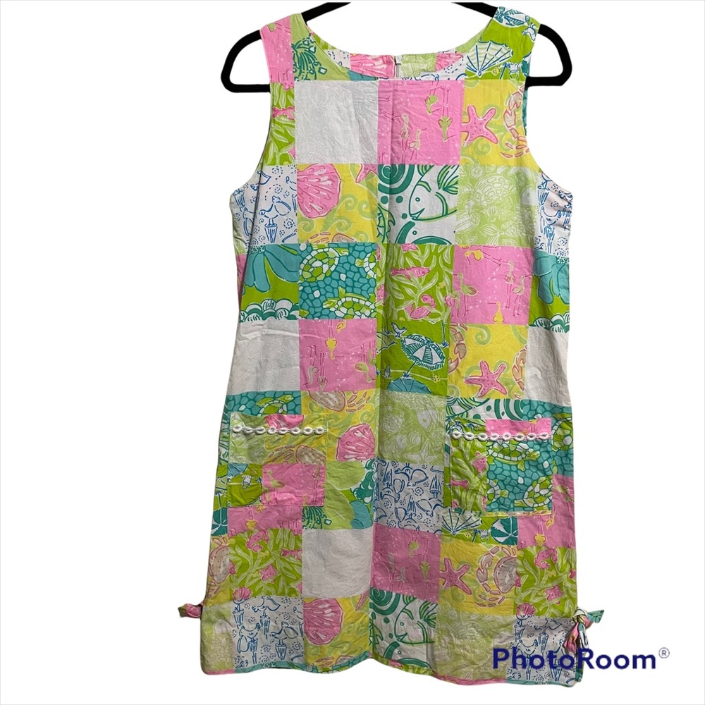 Lilly Pulitzer A-line Pocket Dress Patchwork Print Dress Blue Green Pink White